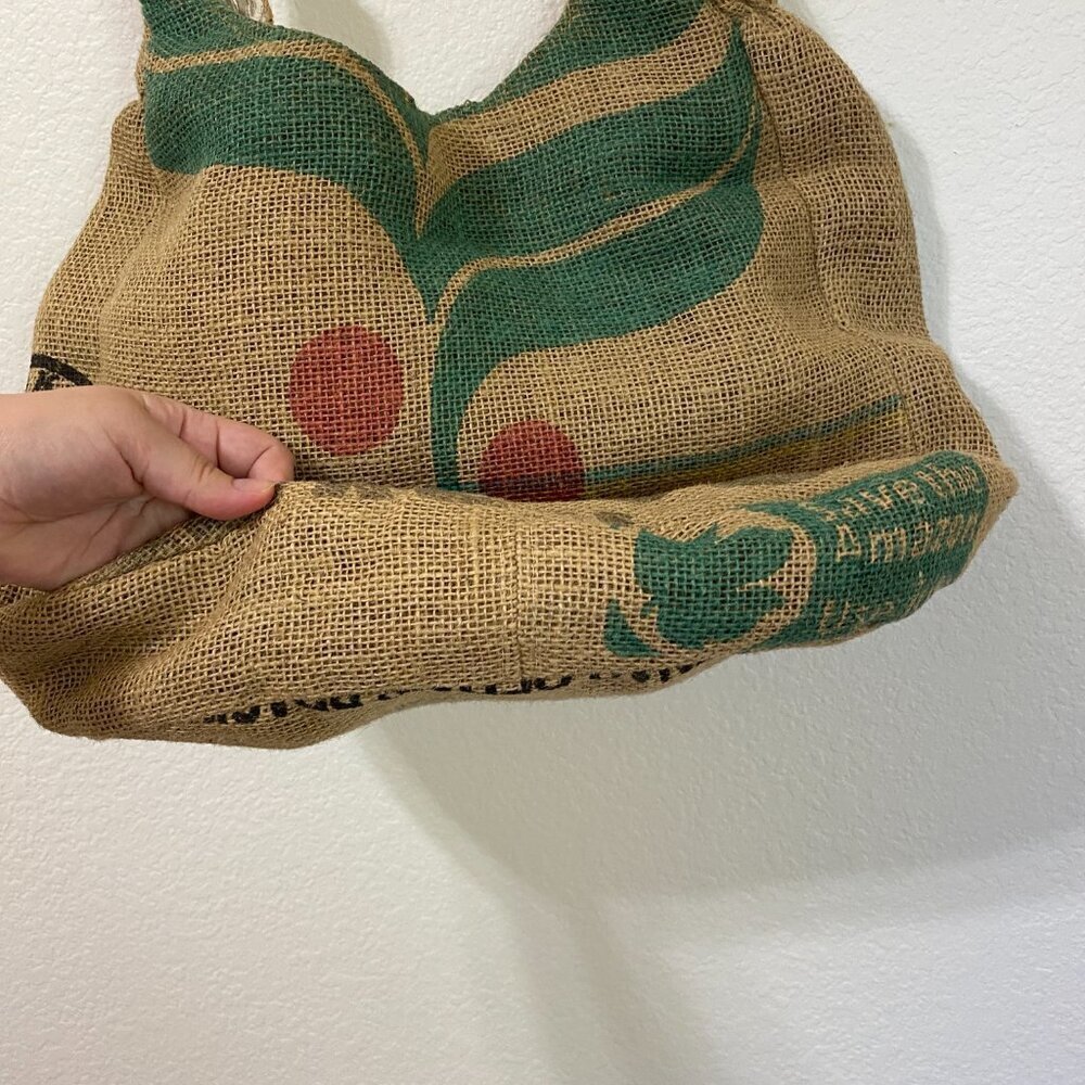 Upcycled Coffee Sack Burlap Tote Purse Lined - Picture 4 of 10